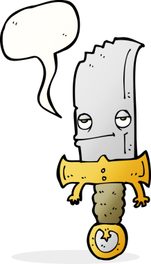 Bir insan tarafından çizilmiş konuşma balonlu bıçak çizgi film karakteri.