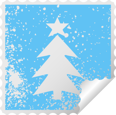 Bir insan tarafından çizilmiş Noel ağacının kareli soyulan çıkartması.