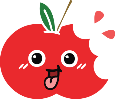 Bir insan tarafından çizilmiş kırmızı bir elmanın düz renkli retro karikatürü