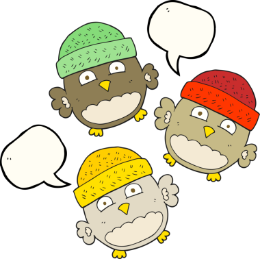 Bir insan tarafından çizilmiş serbest konuşma balonu karikatürü sevimli baykuşlar