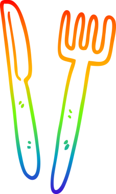 Bir insan tarafından çizilmiş karikatür bıçağı ve çatal çizimi.