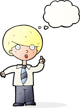 Çizgi film çocuğu soruyu bir insan tarafından çizilmiş düşünce balonuyla cevaplıyor.