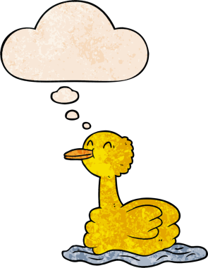 Bir insan tarafından çizilmiş grunge desenli düşünce baloncuklu çizgi film ördeği.