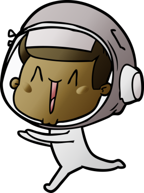 Bir insan tarafından çizilen mutlu astronot çizgi filmi.