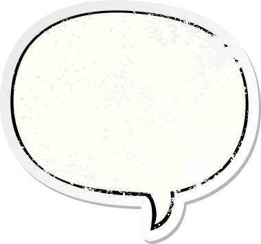 Çizgi film konuşma balonu, sıkıntılı eski çıkartmayı, bir insan tarafından çizilmiş, sıkıntılı, eski bir çıkartma ile bunalttı.