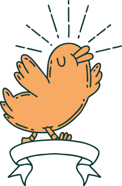 Bir insan tarafından çizilmiş dövmeli mutlu bir kuş.