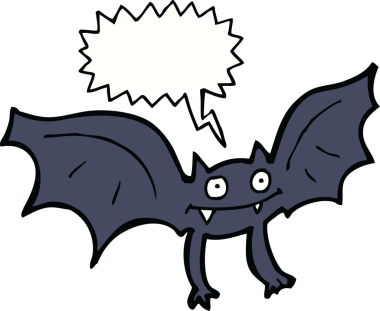 Bir insan tarafından çizilmiş konuşma balonlu vampir yarasa çizgi filmi.