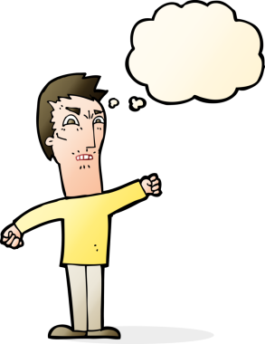 Bir insan tarafından çizilmiş düşünce baloncuğuyla rahatsız edilmiş bir adam.