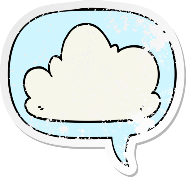Konuşma baloncuğu olan karikatür bulutu bir insan tarafından çizilmiş sıkıntılı eski bir çıkartma