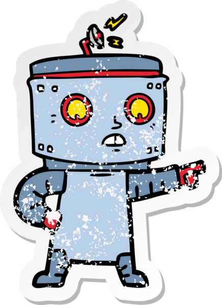 Bir insan tarafından çizilmiş karikatür robotunun sıkıntılı çıkartması.