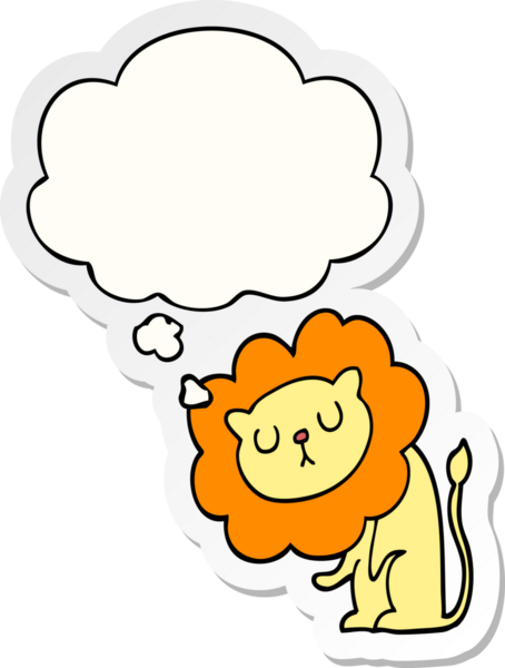 İnsan tarafından çizilmiş bir çıkartma olarak düşünce baloncuğu olan sevimli çizgi film aslanı.