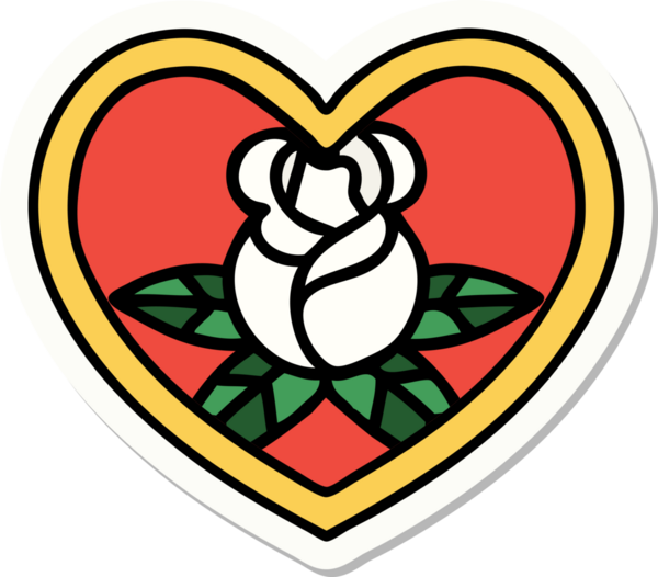 Geleneksel kalp stili dövme çıkartması ve bir insan tarafından çizilmiş çiçekler.