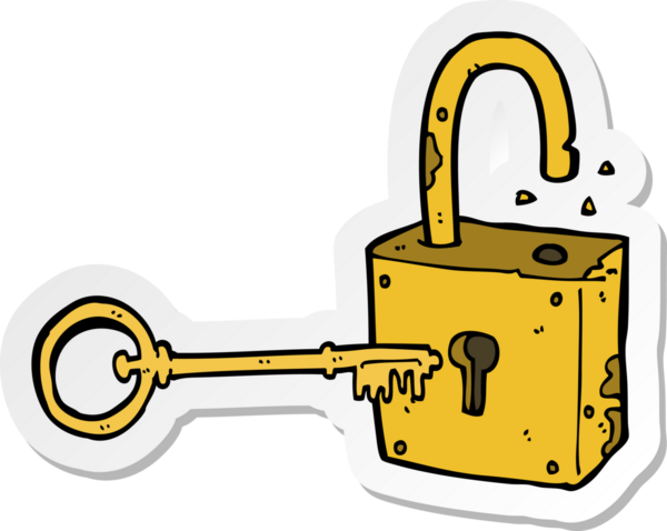 Bir insan tarafından çizilmiş paslı bir asma kilidin çıkartması.