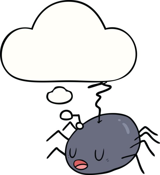 Bir insan tarafından çizilmiş düşünce baloncuklu çizgi film örümceği