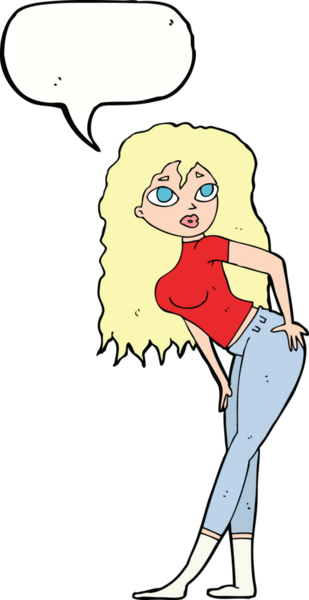 Bir insan tarafından çizilen konuşma baloncuğuna şaşırmış gibi görünen çekici bir kadın.