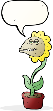 Bir insan tarafından çizilmiş konuşma baloncuklu canavar çiçek.