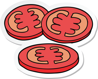 Bir insan tarafından çizilmiş dilimlenmiş domates etiketi.