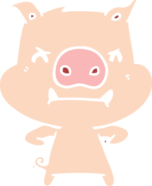 Bir insan tarafından çizilmiş kızgın düz renkli çizgi film domuzu.