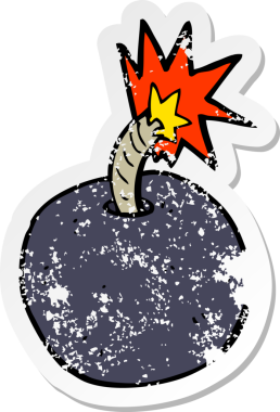 Bir insan tarafından çizilen yanan bir çizgi filmin gerilimli çıkartması.