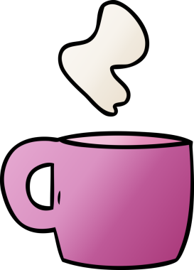 Bir insan tarafından çizilmiş dumanı tüten sıcak bir içeceğin gradyan karikatürü.