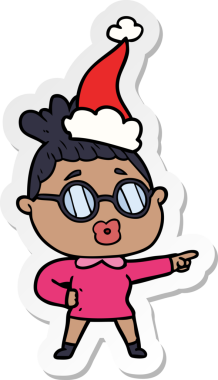 Bir insan tarafından çizilmiş Noel Baba şapkası takan işaret eden bir kadının el yazısı.