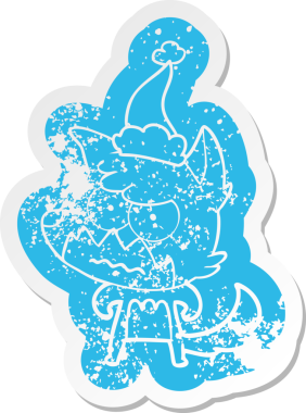 Bir insan tarafından çizilmiş Noel Baba şapkası giymiş kızgın bir tilkinin garip karikatürü.