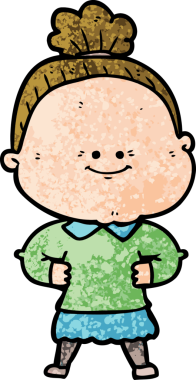 Bir insan tarafından çizilmiş mutlu yaşlı kadın çizgi filmi.