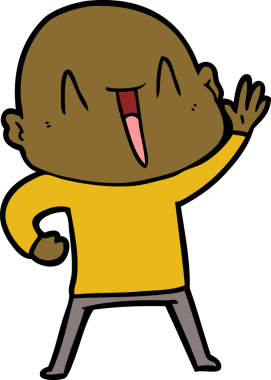 Bir insan tarafından çizilmiş mutlu, kel adam.