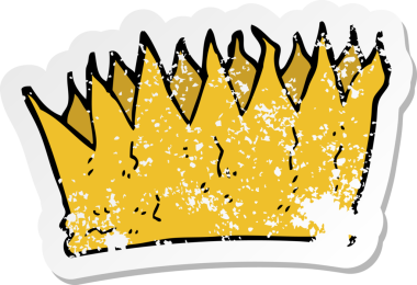 Bir insan tarafından çizilmiş bir karikatür taçının gerilimli retro etiketi