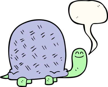 Bir insan tarafından çizilmiş serbest konuşma balonu karikatür kaplumbağası.