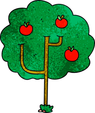 Bir insan tarafından çizilmiş tuhaf bir çizgi film ağacı.