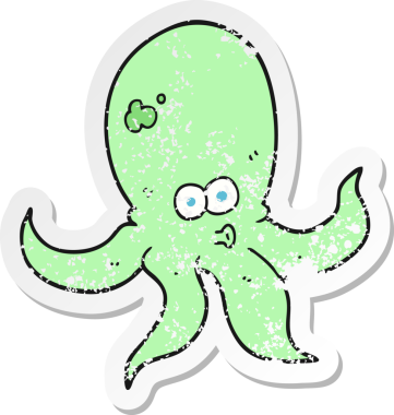 Bir insan tarafından çizilmiş ahtapot çizgi filminin gerilimli yapıştırması.