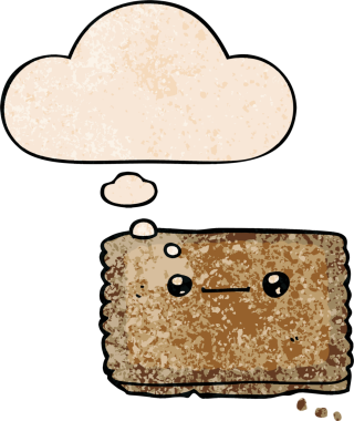 Düşünce baloncuklu çizgi film bisküvisi. Bir insan tarafından çizilmiş grunge doku tarzı.