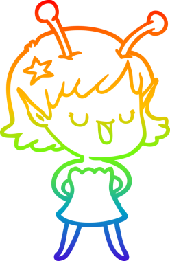 gökkuşağı gradyan çizimi mutlu bir uzaylı kız çizgi filmi bir insan tarafından çizildi