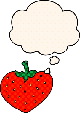 Çizgi roman tarzında bir insan tarafından çizilmiş düşünce baloncuğu olan çilekli çizgi film.