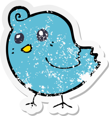 Bir insan tarafından çizilmiş karikatür kuşunun gerilmiş çıkartması.