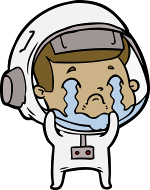 Bir insan tarafından çizilmiş ağlayan astronot çizgi filmi.