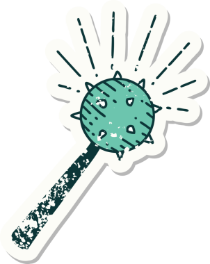 Bir insanın çizdiği eski dövme stili ortaçağ topuzu çıkartması.