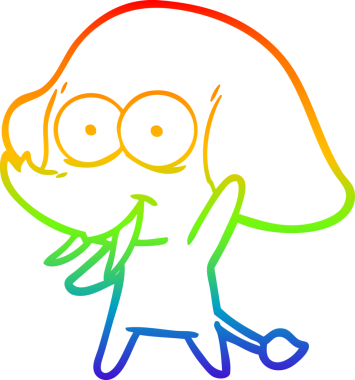 Gökkuşağı gradyanı çizimi bir insan tarafından çizilmiş mutlu bir filin çizimi