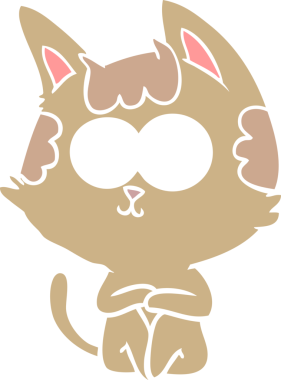 Bir insan tarafından çizilmiş mutlu düz renkli çizgi film kedisi