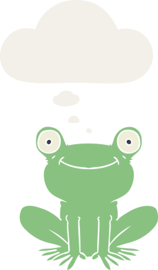 Düşünce baloncuğu olan bir kurbağa insan tarafından çizilmiş.