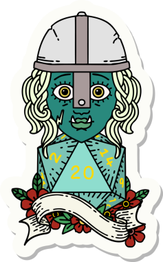 Bir insan tarafından çizilmiş 20 zarlı yarım ork savaşçısının çıkartması.