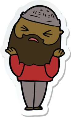 Bir insan tarafından çizilmiş sakallı bir karikatür adamın çıkartması.