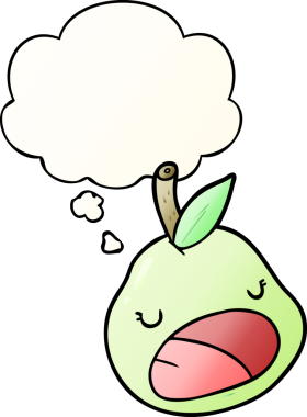 Düşünce baloncuğu olan çizgi film armudu bir insan tarafından çizilmiş.