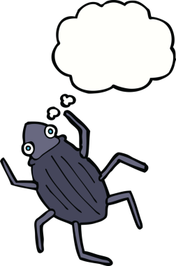 Bir insan tarafından çizilmiş düşünce baloncuklu çizgi film böceği