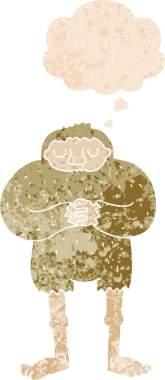 Düşünce baloncuğu ile çizgi film kocaayak grunge sıkıntılı retro dokuma tarzı bir insan tarafından çizilmiş