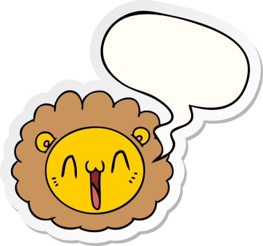 Bir insan tarafından çizilmiş balon çıkartmalı çizgi film aslanı suratı.