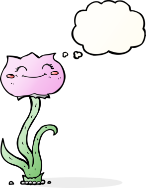 Bir insan tarafından çizilmiş düşünce baloncuklu karikatür çiçeği