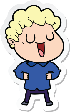 Bir insan tarafından çizilmiş, gülen bir karikatürcünün çıkartması.