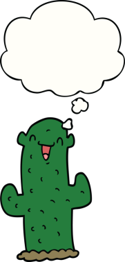 Bir insan tarafından çizilmiş düşünce baloncuklu çizgi film kaktüsü.